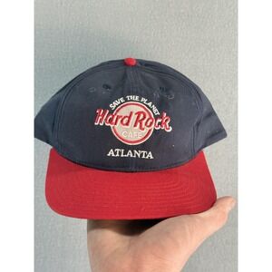 Vintage Hard Rock Cafe Atlanta Hat Cap Snap Back Mens One Size Blue Red Twill‎